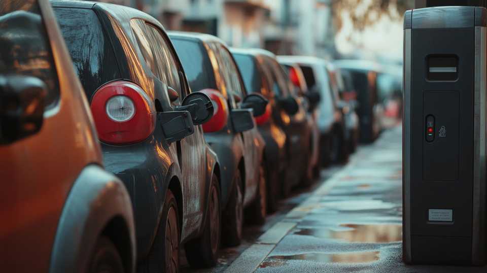 EVs in a row along a street.
