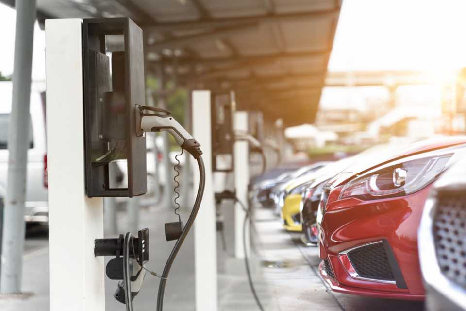 Electric vehicles at a chargepoint.