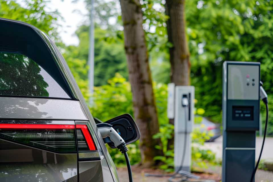 Electric vehicle at a charge point.