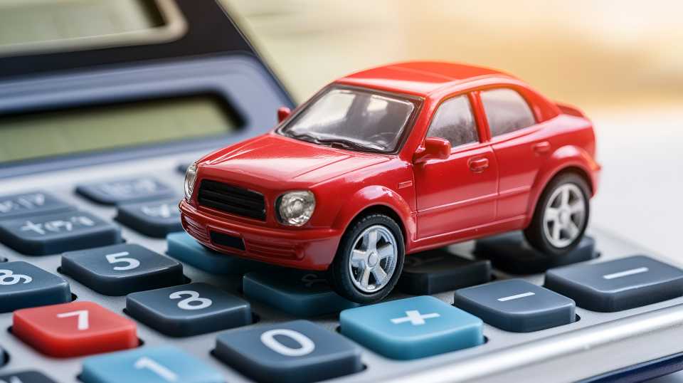 Red toy car on a calculator.
