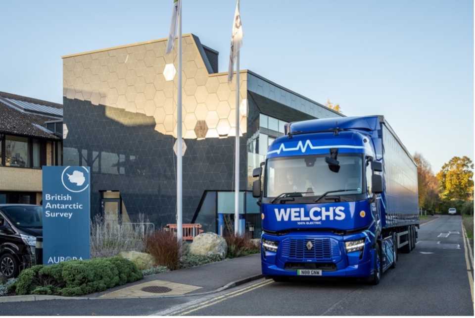 Welch Group's new eHGV outside the British Antarctic Survey HQ
